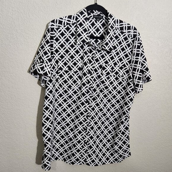 Notations Shirt Womens XL Geometric Short Sleeve Button Up Blouse Top - Picture 1 of 11